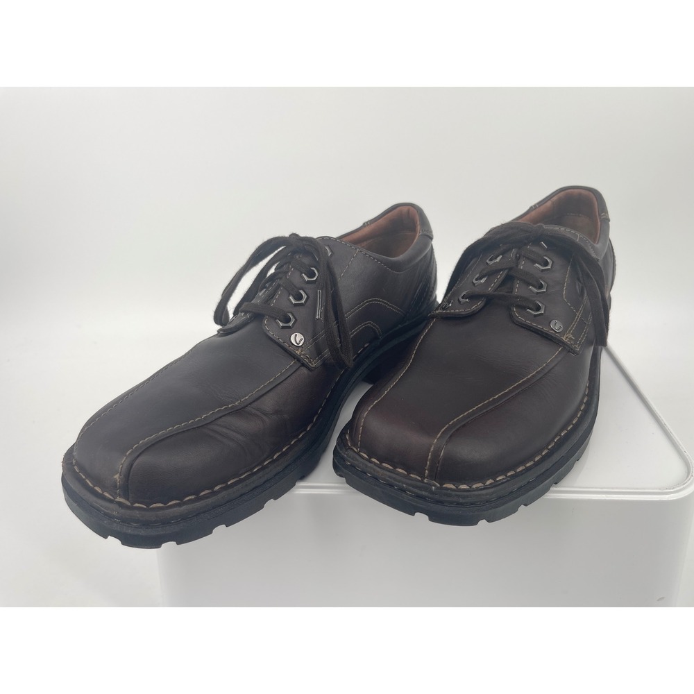 Clarks Mens Leather Oxford Shoes Square Toe Brown Lace Up Casual Dress Lug Sole